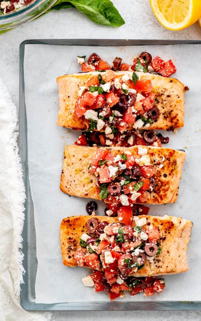 Salmon Steaks with Mediterranean Salsa Cinder